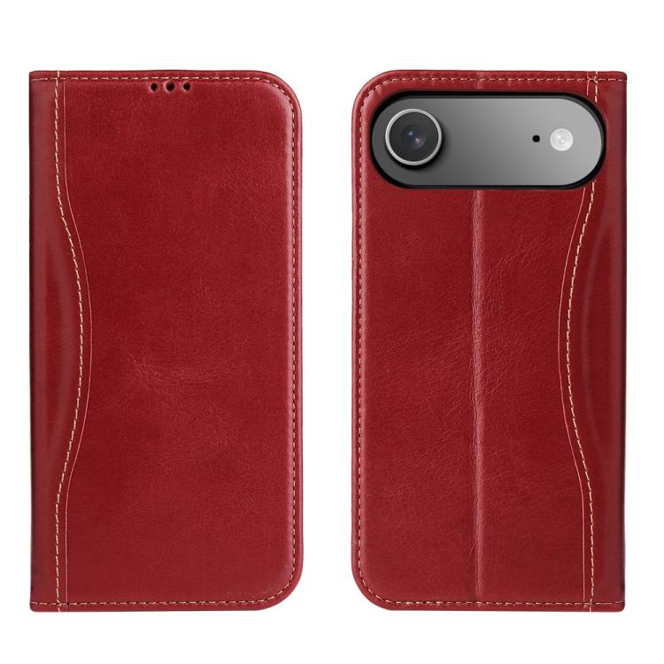 For iPhone Air Fierre Shann Cowhide Leather Flip Leather Phone Case(Red) by FIERRE SHANN