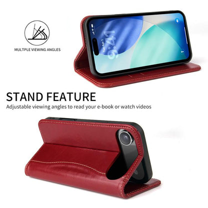 For iPhone Air Fierre Shann Cowhide Leather Flip Leather Phone Case(Red) by FIERRE SHANN