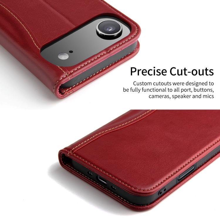 For iPhone Air Fierre Shann Cowhide Leather Flip Leather Phone Case(Red) by FIERRE SHANN
