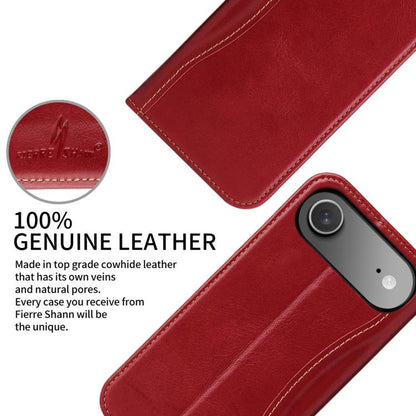 For iPhone Air Fierre Shann Cowhide Leather Flip Leather Phone Case(Red) by FIERRE SHANN