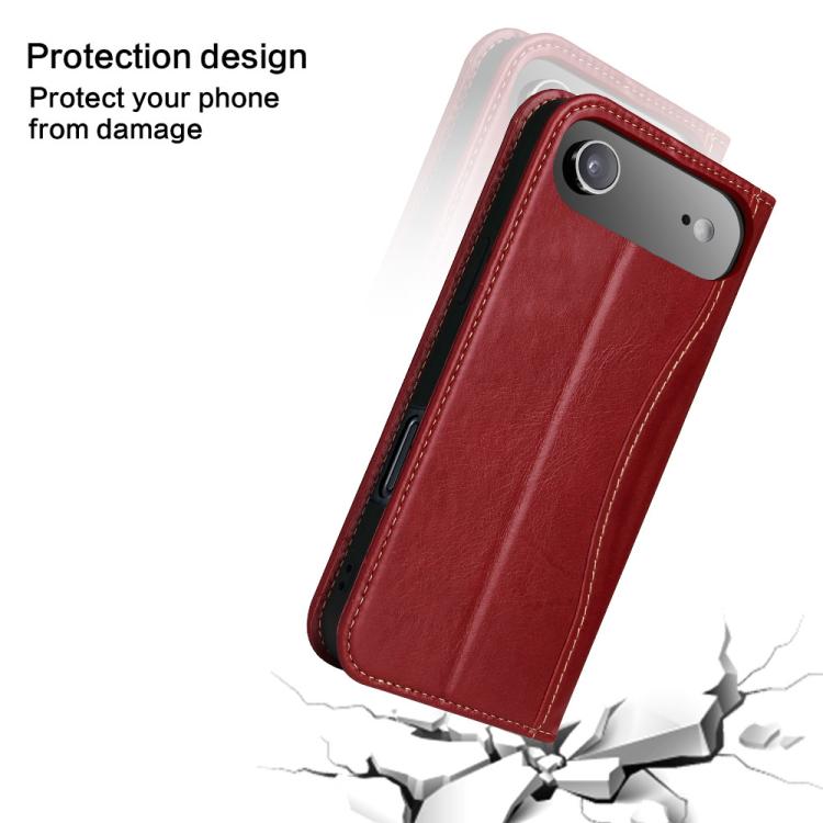 For iPhone Air Fierre Shann Cowhide Leather Flip Leather Phone Case(Red) by FIERRE SHANN