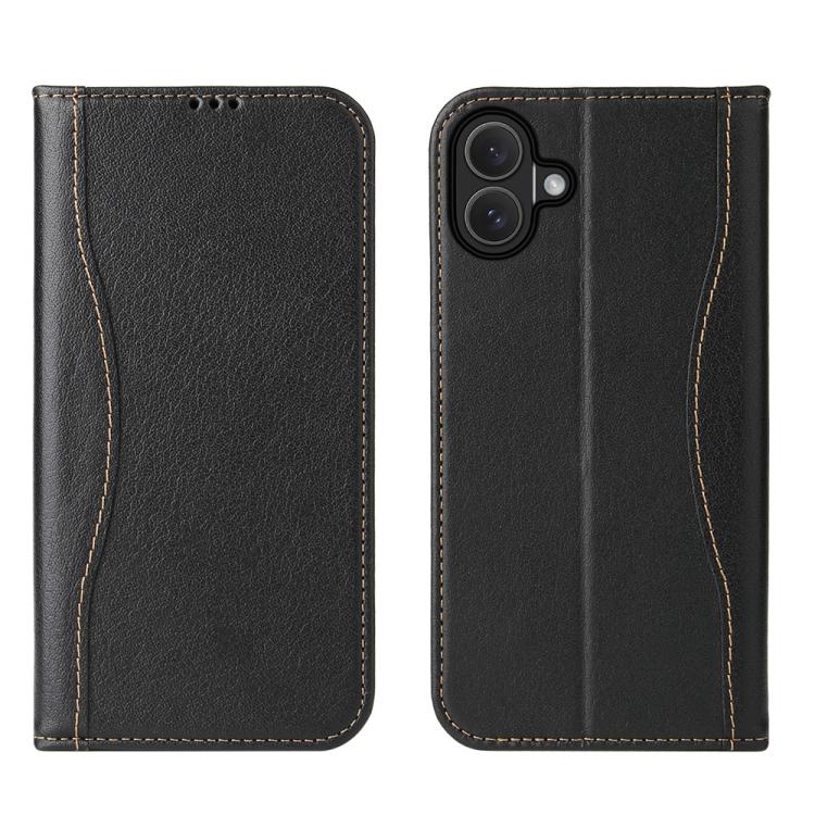 For iPhone 17 Fierre Shann Cowhide Leather Flip Leather Phone Case(Black) by FIERRE SHANN