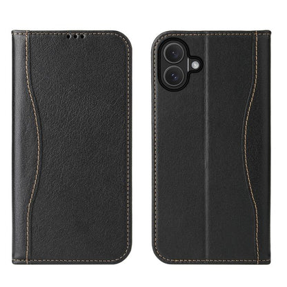 For iPhone 17 Fierre Shann Cowhide Leather Flip Leather Phone Case(Black) by FIERRE SHANN