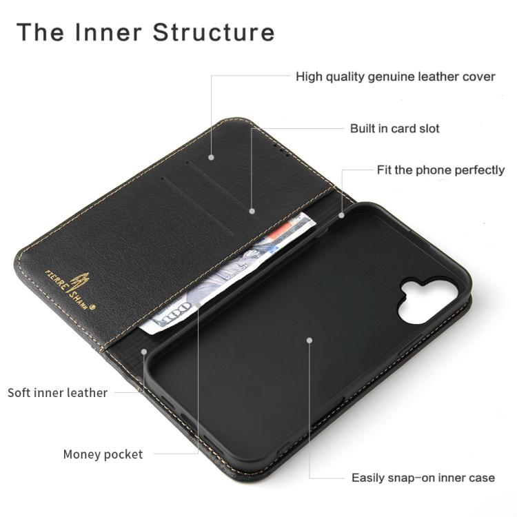 For iPhone 17 Fierre Shann Cowhide Leather Flip Leather Phone Case(Black) by FIERRE SHANN