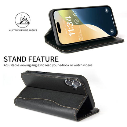 For iPhone 17 Fierre Shann Cowhide Leather Flip Leather Phone Case(Black) by FIERRE SHANN