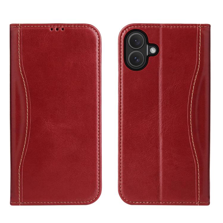 For iPhone 17 Fierre Shann Cowhide Leather Flip Leather Phone Case(Red) by FIERRE SHANN