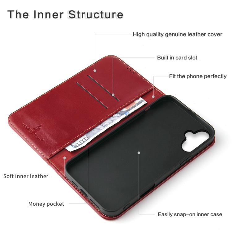 For iPhone 17 Fierre Shann Cowhide Leather Flip Leather Phone Case(Red) by FIERRE SHANN