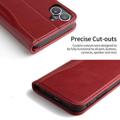 For iPhone 17 Fierre Shann Cowhide Leather Flip Leather Phone Case(Red) by FIERRE SHANN