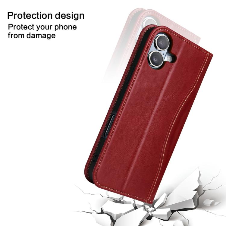 For iPhone 17 Fierre Shann Cowhide Leather Flip Leather Phone Case(Red) by FIERRE SHANN