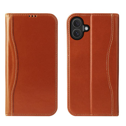 For iPhone 17 Fierre Shann Cowhide Leather Flip Leather Phone Case(Brown) by FIERRE SHANN