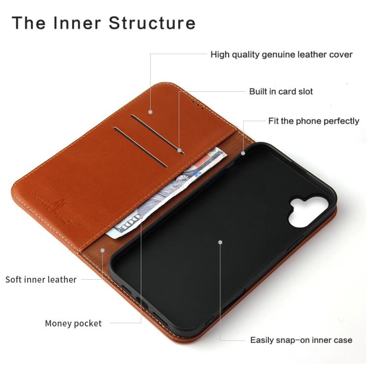 For iPhone 17 Fierre Shann Cowhide Leather Flip Leather Phone Case(Brown) by FIERRE SHANN