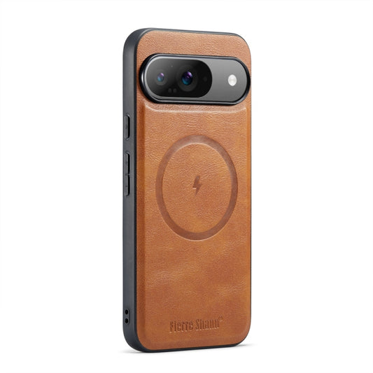 For Google Pixel 9 Pro XL Fierre Shann Cowhide Texture MagSafe Magnetic Phone Case(Brown) by FIERRE SHANN