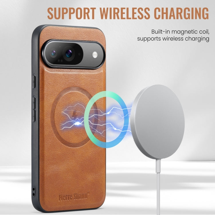 For Google Pixel 9 Pro XL Fierre Shann Cowhide Texture MagSafe Magnetic Phone Case(Brown) by FIERRE SHANN