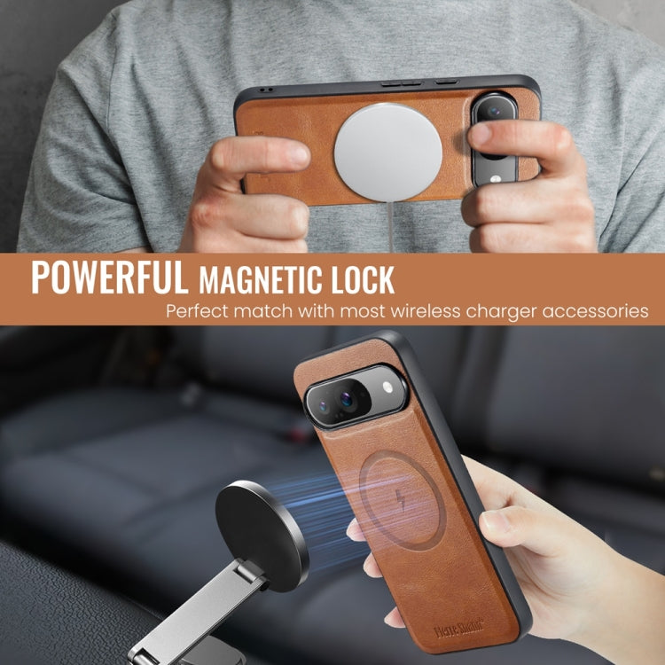 For Google Pixel 9 Pro XL Fierre Shann Cowhide Texture MagSafe Magnetic Phone Case(Brown) by FIERRE SHANN