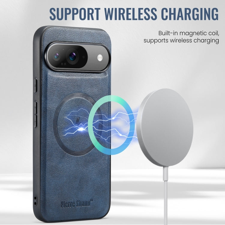 For Google Pixel 9 Pro XL Fierre Shann Cowhide Texture MagSafe Magnetic Phone Case(Blue) by FIERRE SHANN