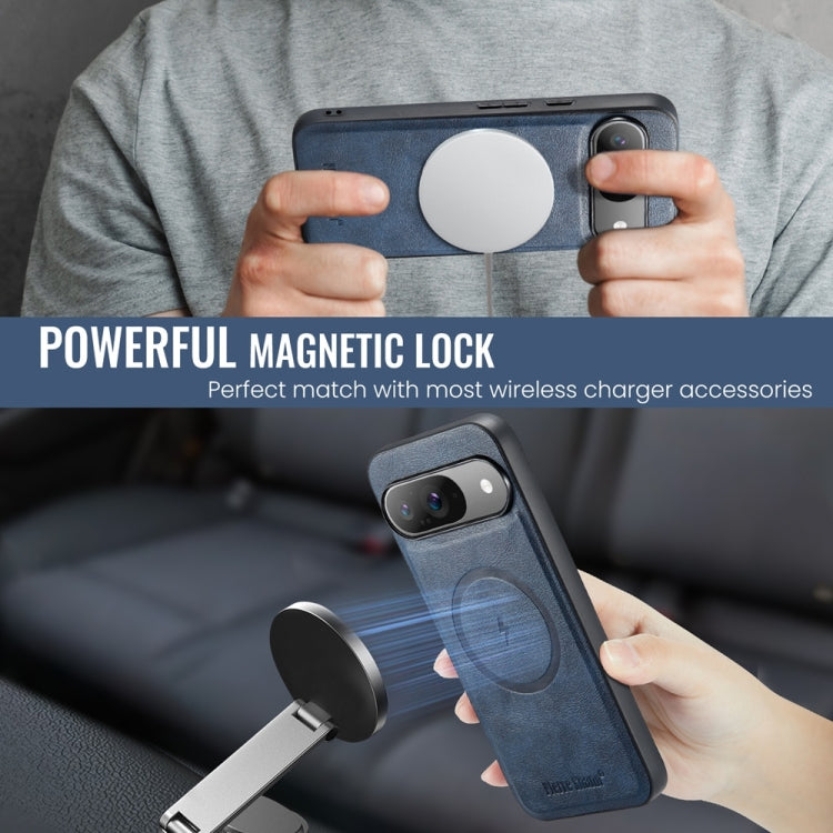 For Google Pixel 9 Pro XL Fierre Shann Cowhide Texture MagSafe Magnetic Phone Case(Blue) by FIERRE SHANN