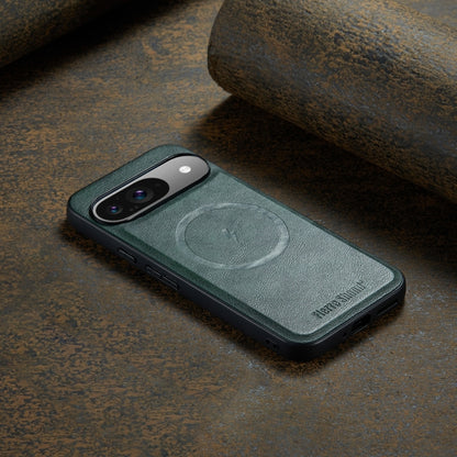 For Google Pixel 9 Pro XL Fierre Shann Cowhide Texture MagSafe Magnetic Phone Case(Green) by FIERRE SHANN