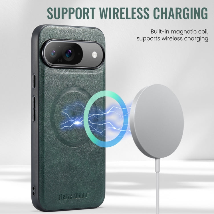 For Google Pixel 9 Pro XL Fierre Shann Cowhide Texture MagSafe Magnetic Phone Case(Green) by FIERRE SHANN