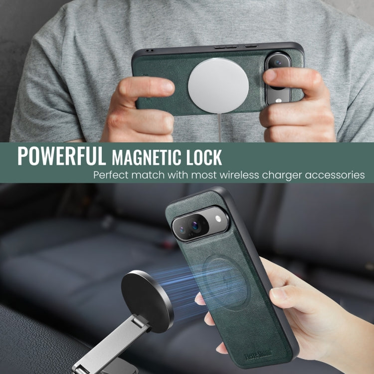 For Google Pixel 9 Pro XL Fierre Shann Cowhide Texture MagSafe Magnetic Phone Case(Green) by FIERRE SHANN