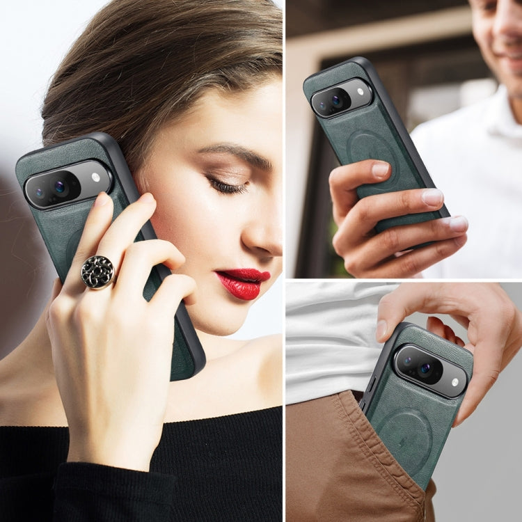 For Google Pixel 9 Pro XL Fierre Shann Cowhide Texture MagSafe Magnetic Phone Case(Green) by FIERRE SHANN