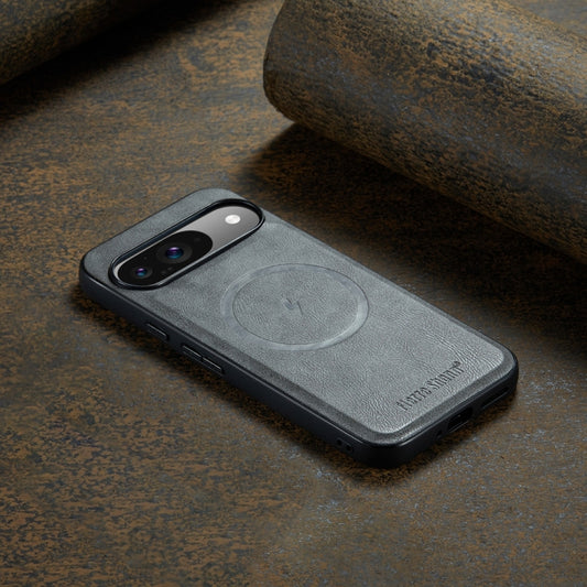 For Google Pixel 9 Pro XL Fierre Shann Cowhide Texture MagSafe Magnetic Phone Case(Grey) by FIERRE SHANN