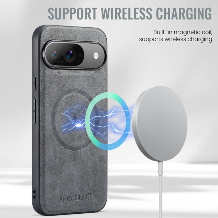 For Google Pixel 9 Pro XL Fierre Shann Cowhide Texture MagSafe Magnetic Phone Case(Grey) by FIERRE SHANN