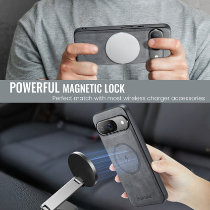 For Google Pixel 9 Pro XL Fierre Shann Cowhide Texture MagSafe Magnetic Phone Case(Grey) by FIERRE SHANN