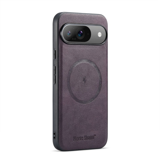 For Google Pixel 9 Pro XL Fierre Shann Cowhide Texture MagSafe Magnetic Phone Case(Purple) by FIERRE SHANN
