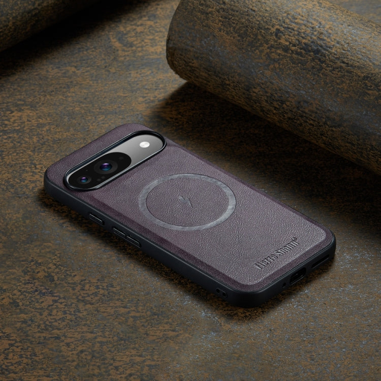 For Google Pixel 9 Pro XL Fierre Shann Cowhide Texture MagSafe Magnetic Phone Case(Purple) by FIERRE SHANN