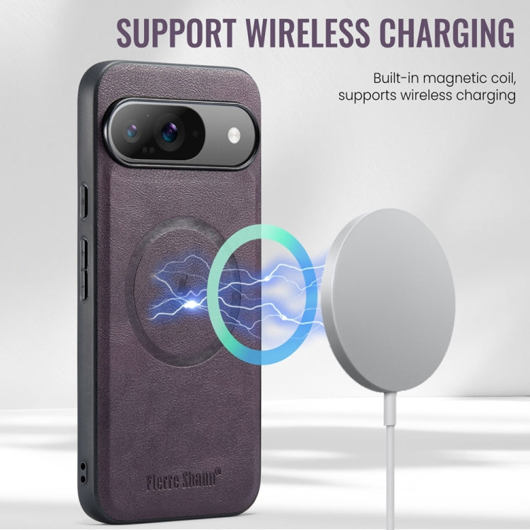For Google Pixel 9 Pro XL Fierre Shann Cowhide Texture MagSafe Magnetic Phone Case(Purple) by FIERRE SHANN