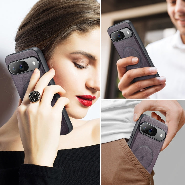 For Google Pixel 9 Pro XL Fierre Shann Cowhide Texture MagSafe Magnetic Phone Case(Purple) by FIERRE SHANN