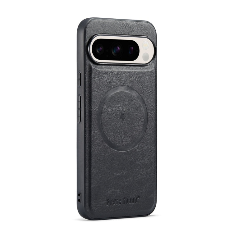For Google Pixel 9 / 9 Pro Fierre Shann Cowhide Texture MagSafe Magnetic Phone Case(Black) by FIERRE SHANN