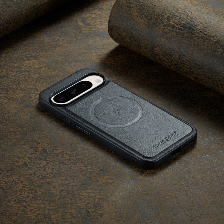 For Google Pixel 9 / 9 Pro Fierre Shann Cowhide Texture MagSafe Magnetic Phone Case(Black) by FIERRE SHANN