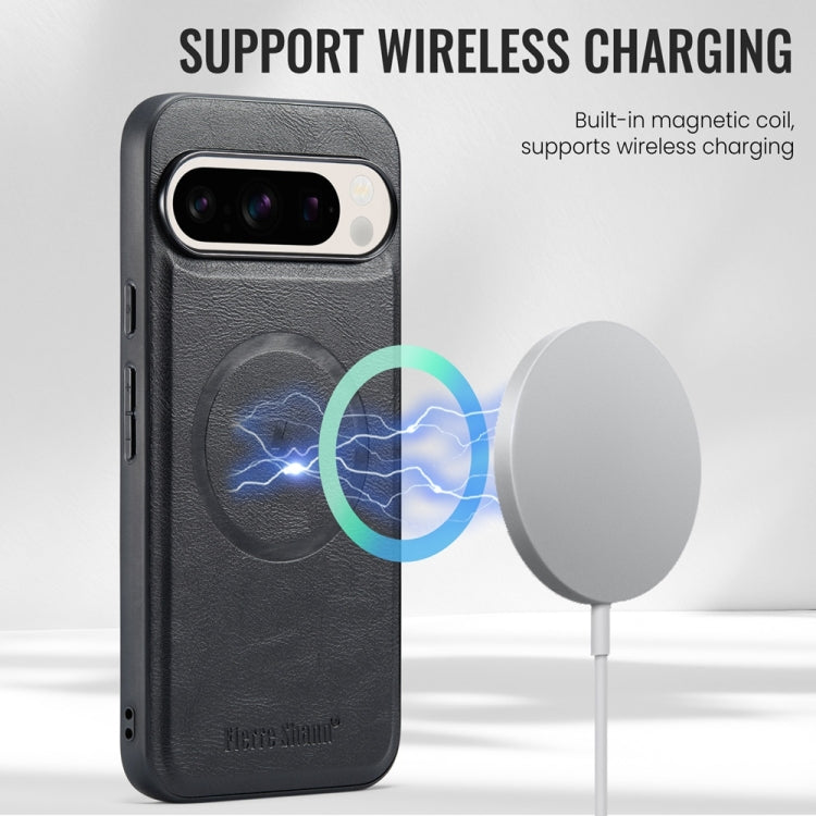 For Google Pixel 9 / 9 Pro Fierre Shann Cowhide Texture MagSafe Magnetic Phone Case(Black) by FIERRE SHANN