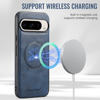 For Google Pixel 9 / 9 Pro Fierre Shann Cowhide Texture MagSafe Magnetic Phone Case(Blue) by FIERRE SHANN