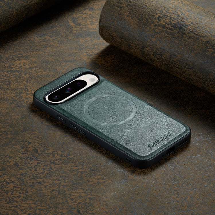 For Google Pixel 9 / 9 Pro Fierre Shann Cowhide Texture MagSafe Magnetic Phone Case(Green) by FIERRE SHANN