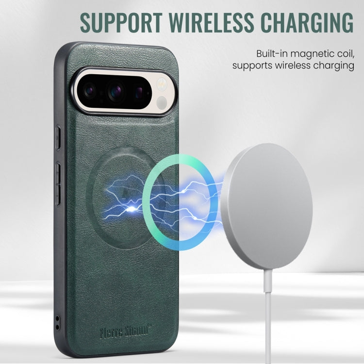 For Google Pixel 9 / 9 Pro Fierre Shann Cowhide Texture MagSafe Magnetic Phone Case(Green) by FIERRE SHANN