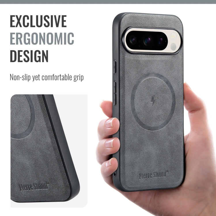 For Google Pixel 9 / 9 Pro Fierre Shann Cowhide Texture MagSafe Magnetic Phone Case(Grey) by FIERRE SHANN