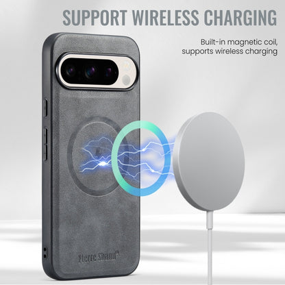 For Google Pixel 9 / 9 Pro Fierre Shann Cowhide Texture MagSafe Magnetic Phone Case(Grey) by FIERRE SHANN