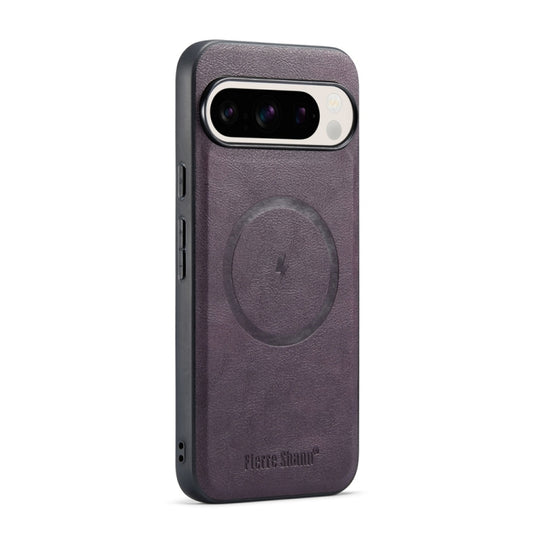 For Google Pixel 9 / 9 Pro Fierre Shann Cowhide Texture MagSafe Magnetic Phone Case(Purple) by FIERRE SHANN