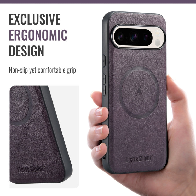 For Google Pixel 9 / 9 Pro Fierre Shann Cowhide Texture MagSafe Magnetic Phone Case(Purple) by FIERRE SHANN