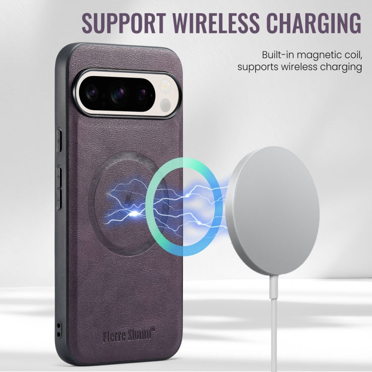 For Google Pixel 9 / 9 Pro Fierre Shann Cowhide Texture MagSafe Magnetic Phone Case(Purple) by FIERRE SHANN