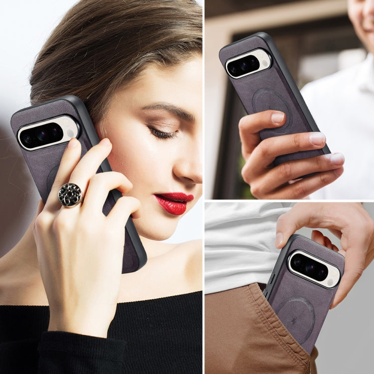 For Google Pixel 9 / 9 Pro Fierre Shann Cowhide Texture MagSafe Magnetic Phone Case(Purple) by FIERRE SHANN