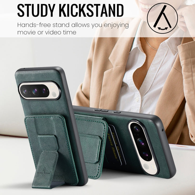For Google Pixel 9 Pro XL Fierre Shann Oil Wax Cow Leather Card Holder Back Phone Case(Green) by FIERRE SHANN