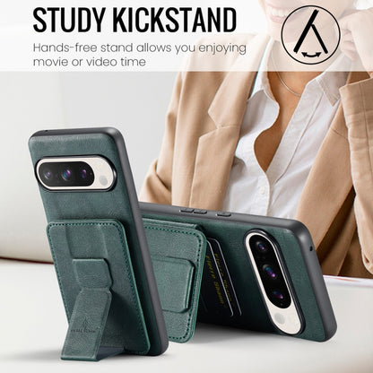For Google Pixel 9 Pro XL Fierre Shann Oil Wax Cow Leather Card Holder Back Phone Case(Green) by FIERRE SHANN