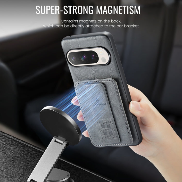 For Google Pixel 9 Pro XL Fierre Shann Oil Wax Cow Leather Card Holder Back Phone Case(Grey) by FIERRE SHANN