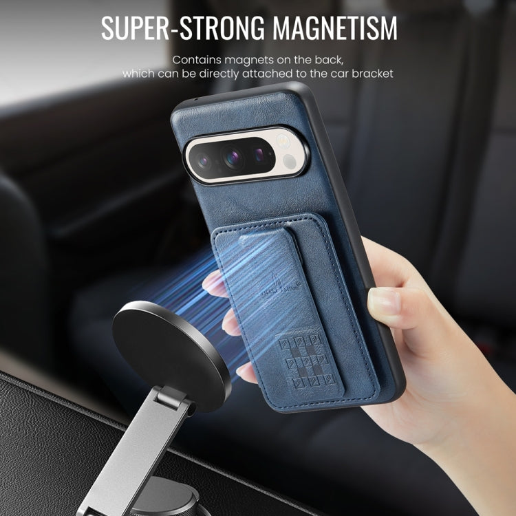 For Google Pixel 9 Pro XL Fierre Shann Oil Wax Cow Leather Card Holder Back Phone Case(Blue) by FIERRE SHANN