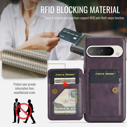 For Google Pixel 9 Pro XL Fierre Shann Oil Wax Cow Leather Card Holder Back Phone Case(Purple) by FIERRE SHANN