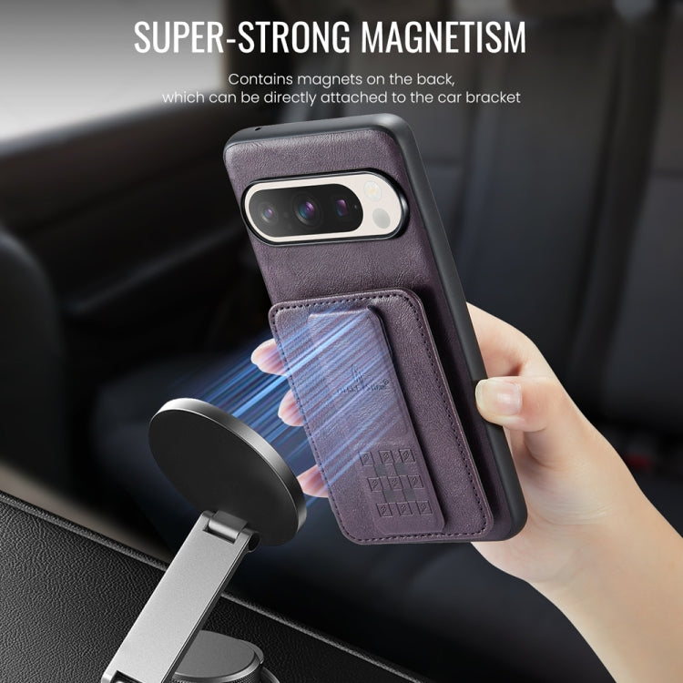 For Google Pixel 9 Pro XL Fierre Shann Oil Wax Cow Leather Card Holder Back Phone Case(Purple) by FIERRE SHANN