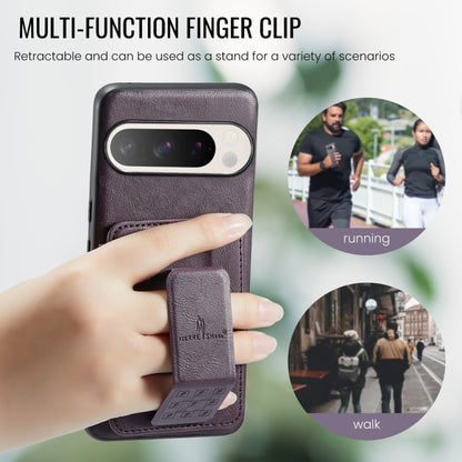 For Google Pixel 9 Pro XL Fierre Shann Oil Wax Cow Leather Card Holder Back Phone Case(Purple) by FIERRE SHANN